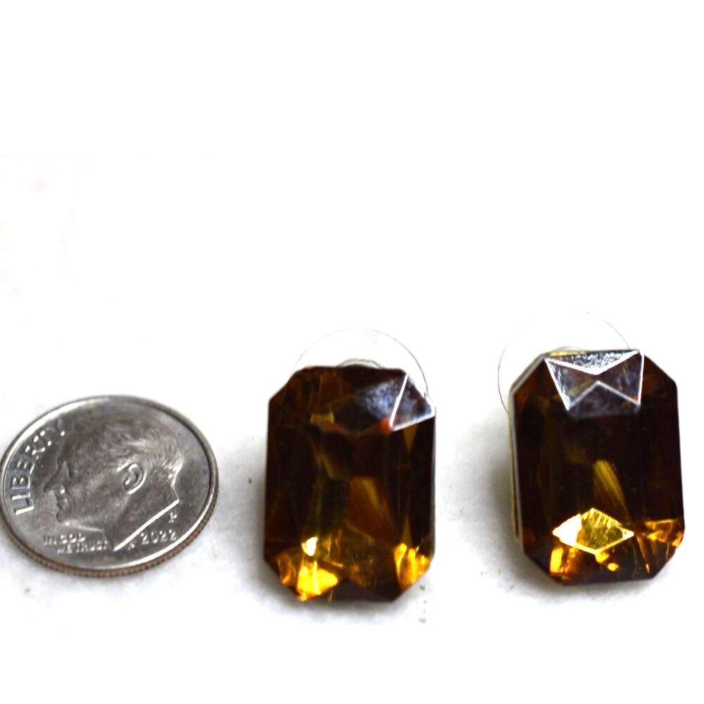 Vintage Topaz Rectangular Post/Stud Gold Tone Unique Party Statement Earrings